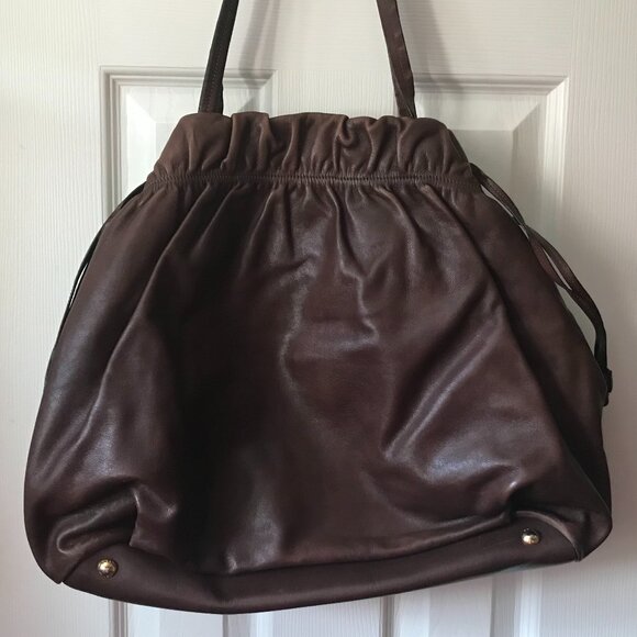 Prada Brown Leather Drawstring Tote Bag - Picture 5 of 10